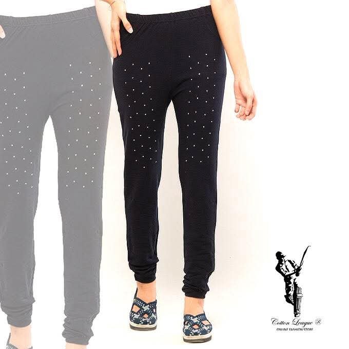 Women Rhinestone Denim Jeggings Front View