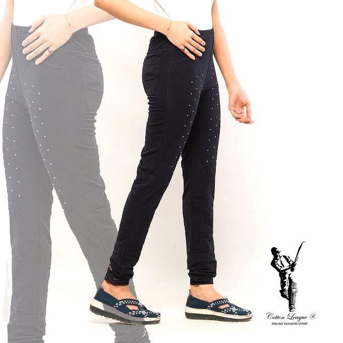 Women Rhinestone Denim Jeggings Crystal Detail