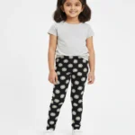 black daisy floral print leggings flat lay view