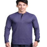 Full Sleeve Henley Shirt Front View Slate Blue