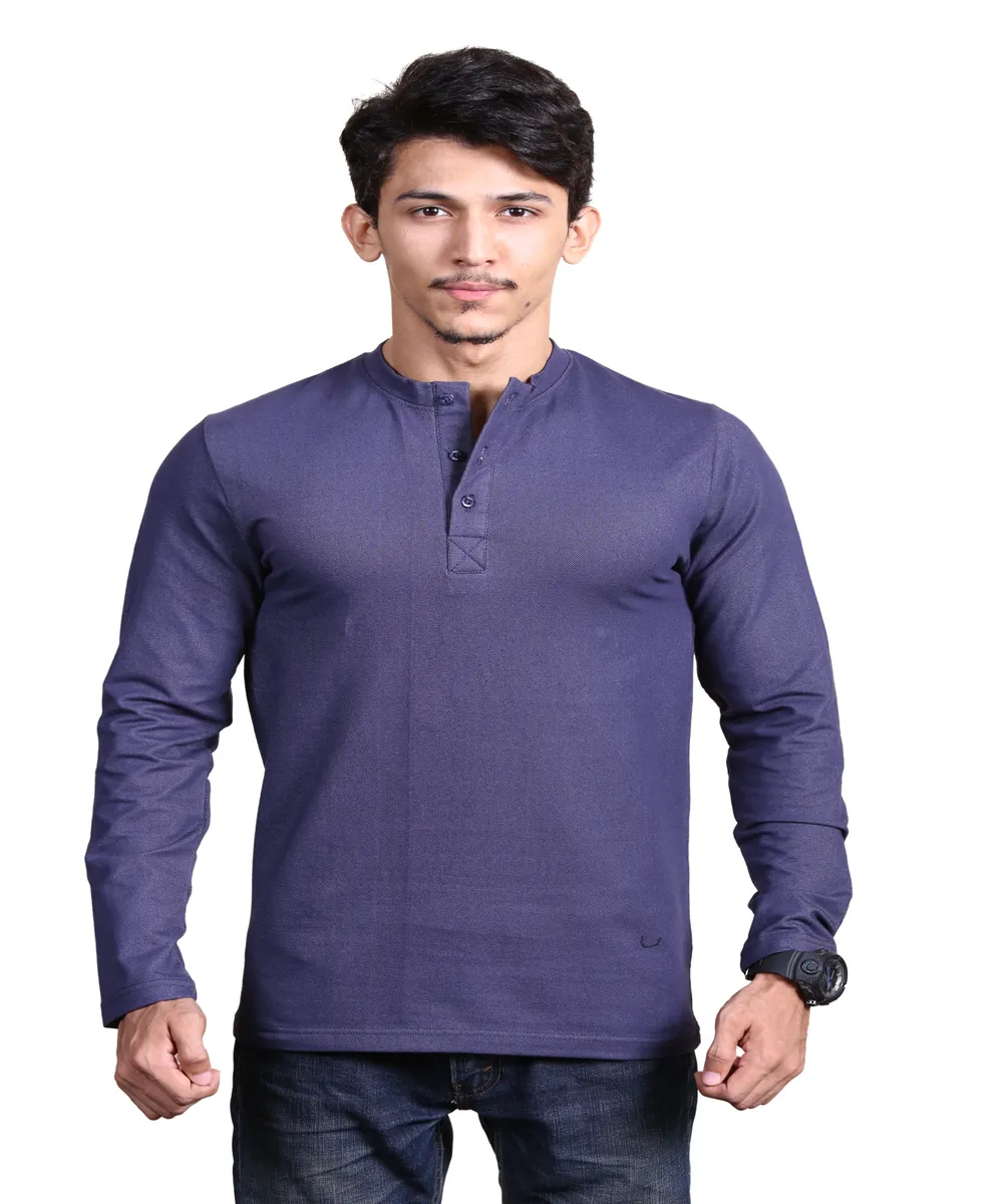 men-full-sleeve-henley-shirt-front-Slate-Blue Full Sleeve Henley Shirt Front View Slate Blue
