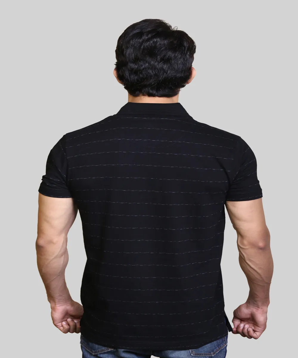 men striped mercerised cotton polo shirt back design