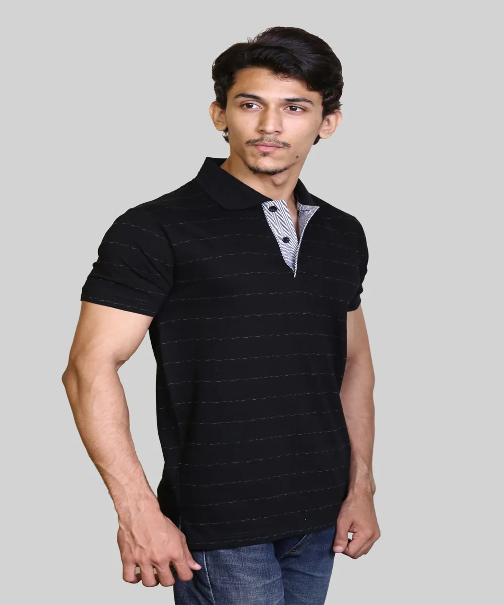 men striped mercerised cotton polo shirt placket detail