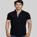 men striped mercerised cotton polo shirt front view