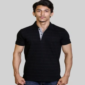 men striped mercerised cotton polo shirt front view