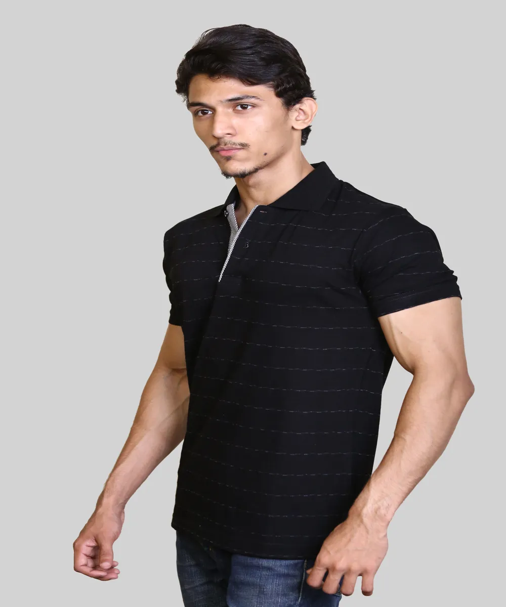 men striped mercerised cotton polo shirt styled look