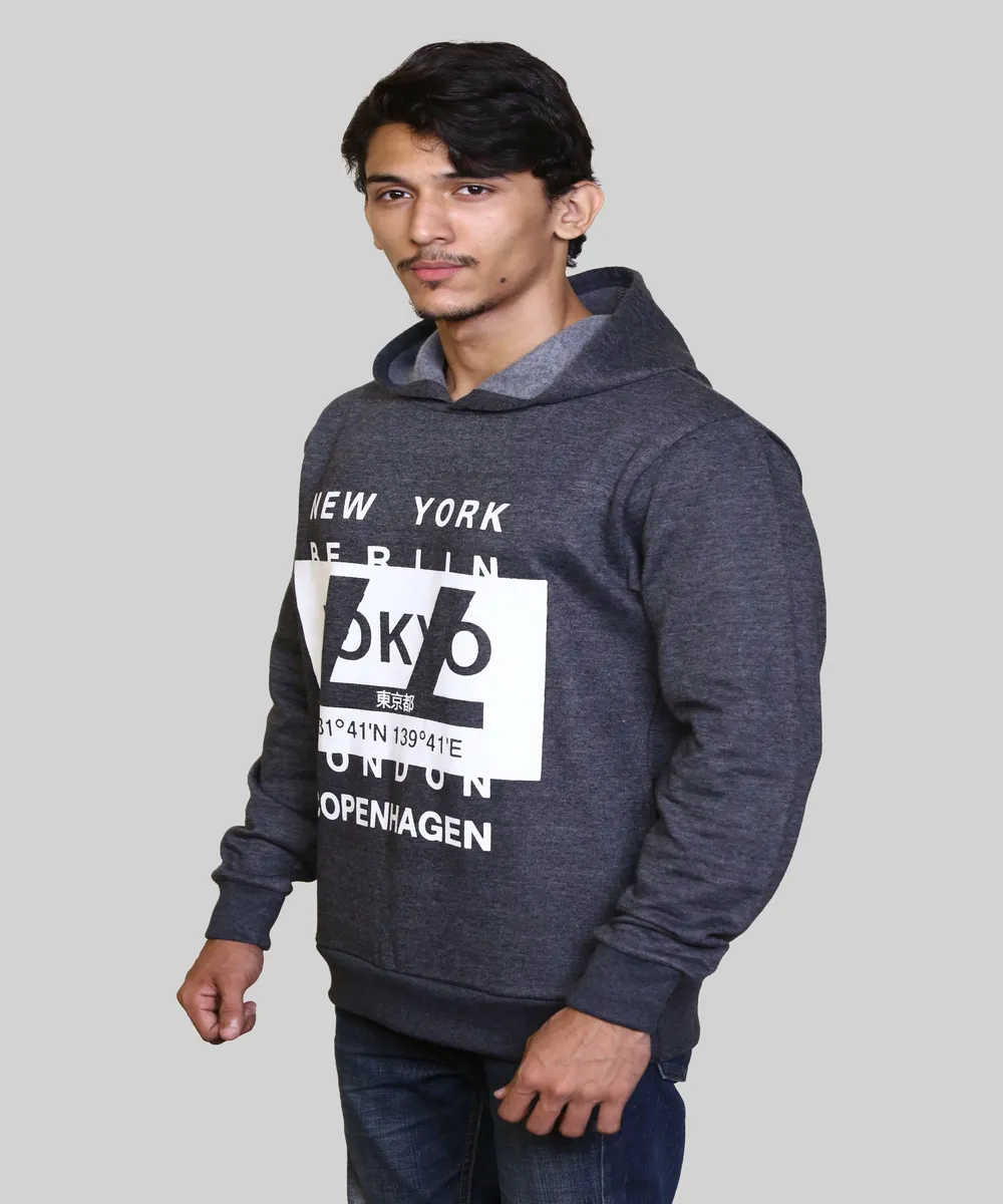 mens nyc fleece hoodie dark grey styled look