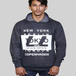 mens nyc fleece hoodie dark grey front view