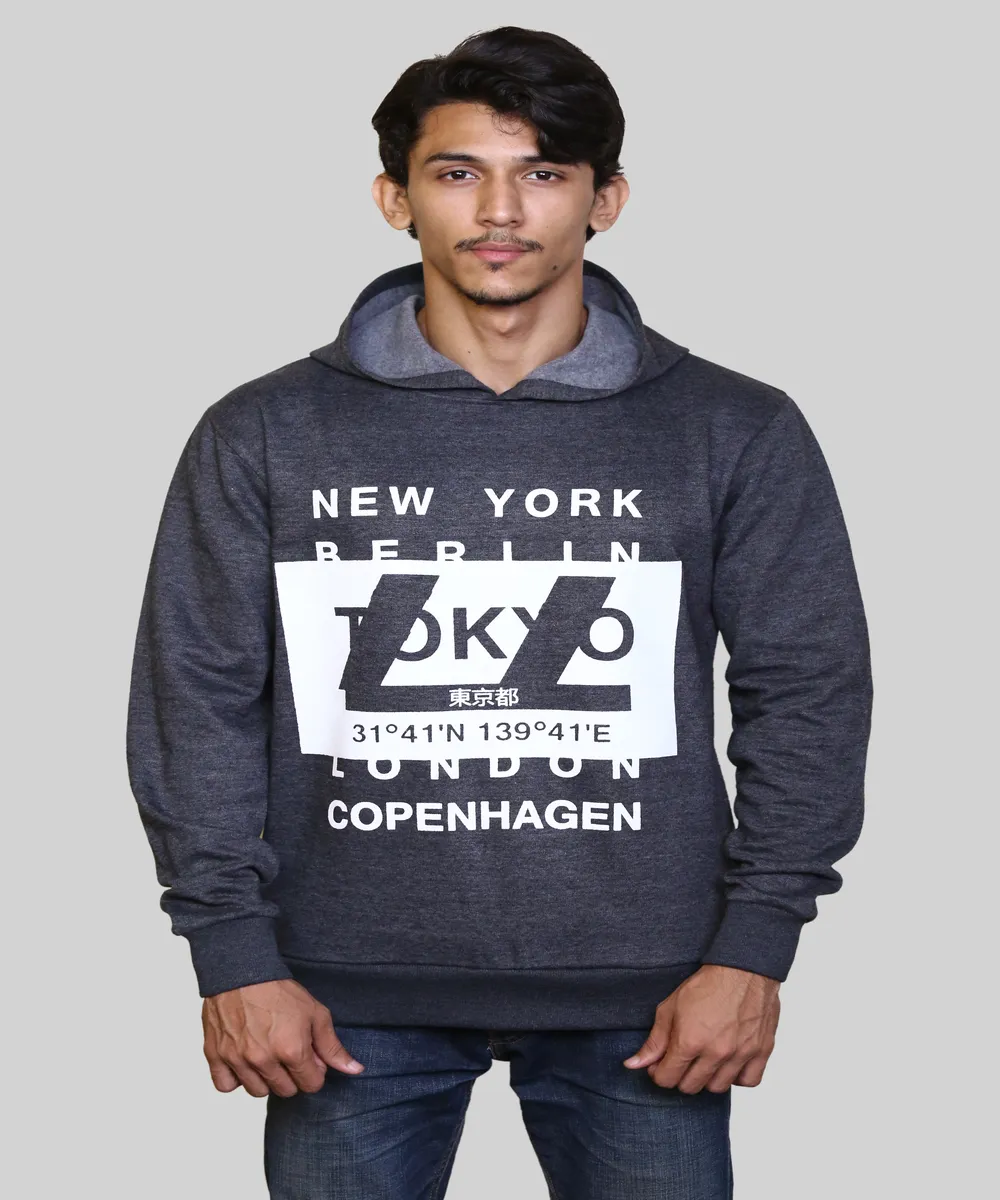 mens nyc fleece hoodie dark grey front view