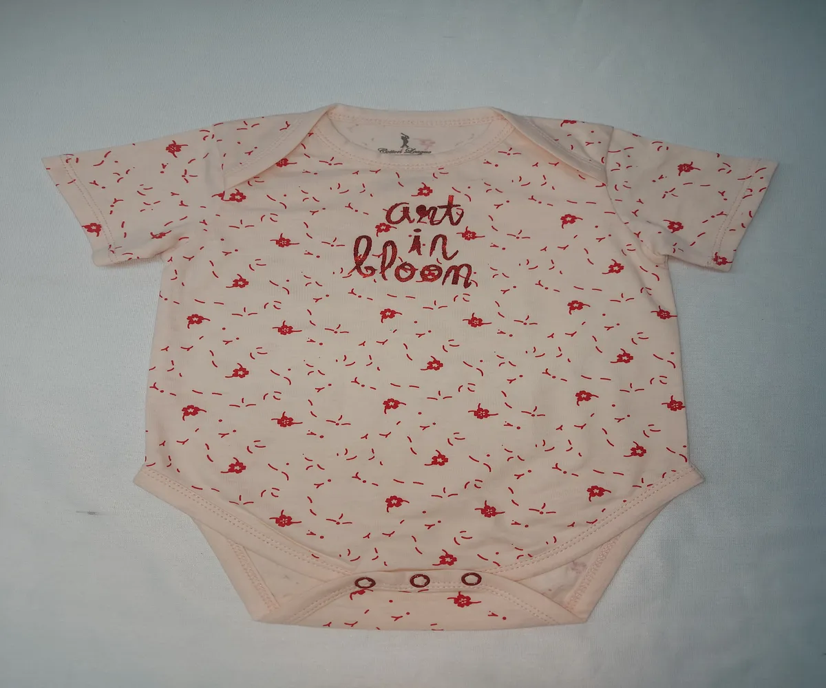 pink art in bloom baby bodysuit back view