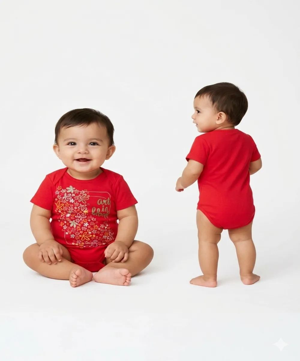 red-art-in-bloom-baby-bodysuit-front red art in bloom baby bodysuit front view