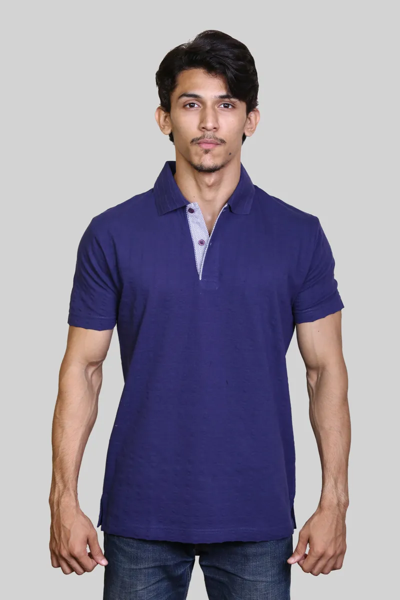 self striped mercerised polo shirt front view