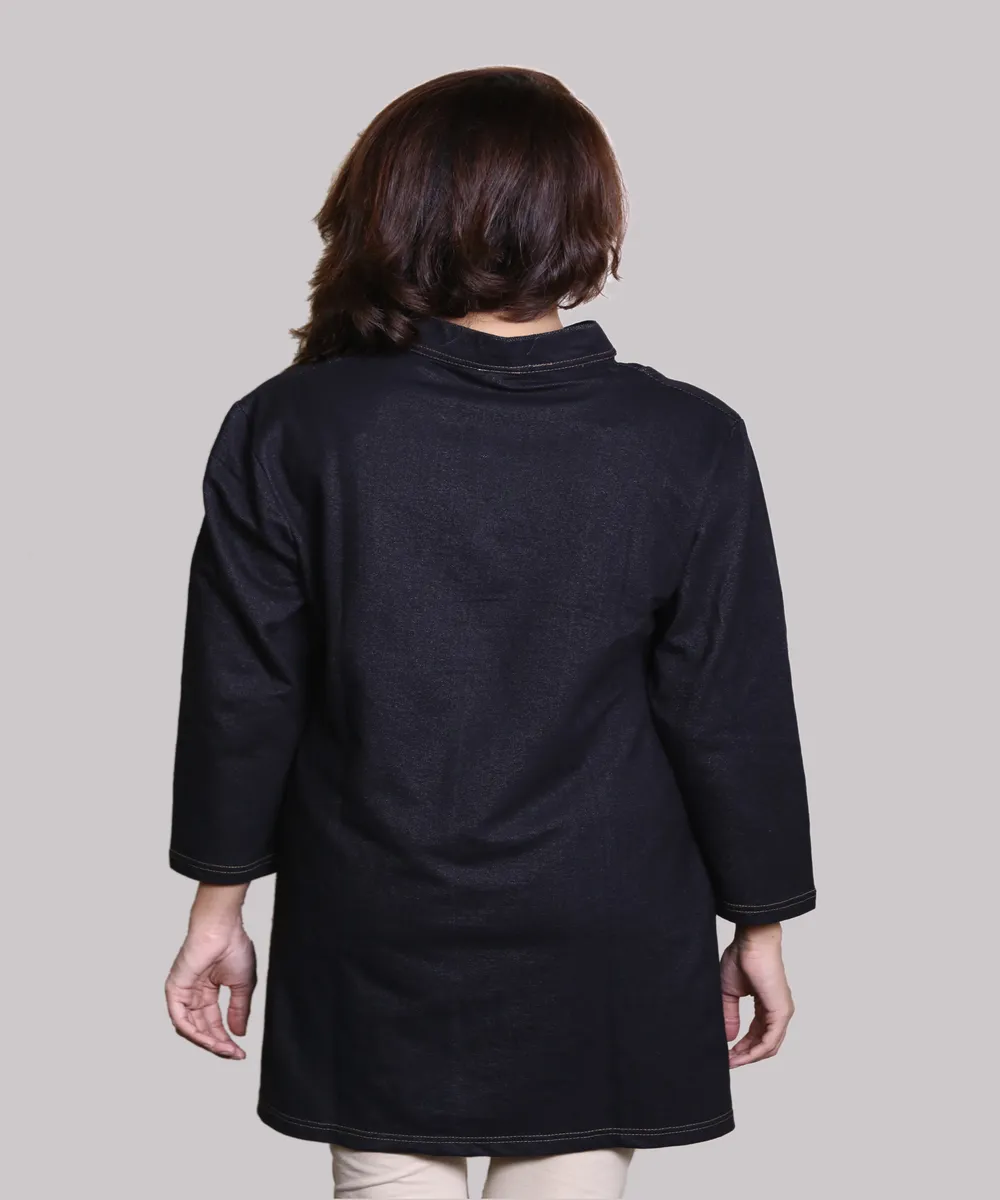 Women Denim Cotton Lycra Kurti Back Design
